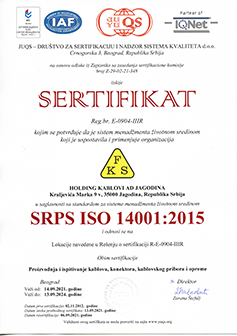Sertifikat SRPS ISO 14001:2005.